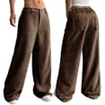 thumbnail image 6 of WULMLEO Womens Corduroy Pants Low Rise Wide Leg Cargo Bottoms Casual Baggy Lounge Tousers Office Business Work Pant with Pockets Coffee XL, 6 of 7
