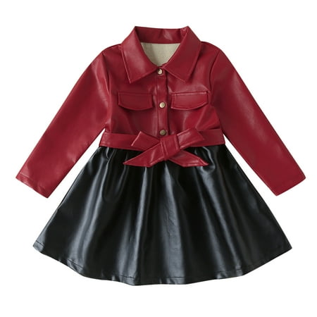 

Toddler Child Kids Baby Girls Patchwork Bowknot PU Leather Dress Jacket Winter Coats Outer Outfits Clothes Coats Kids