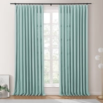 TWOPAGES Cotton Blend Curtain Room Darkening Pinch Pleat Textured Curtain for Bedroom, 1 Panel, 52"x108L, Aqua Haze
