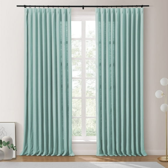 TWOPAGES Cotton Blend Curtain Room Darkening Pinch Pleat Textured Curtain for Bedroom, 1 Panel, 52"x108L, Aqua Haze