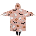 thumbnail image 2 of Oversized Wearable Blanket Hoodie,Pink Halloween Ghosts Bats and Pumpkins Sherpa Blanket Hoodie with Super Pockets,Super Warm Fuzzy Pullover for Women & Men, 2 of 6