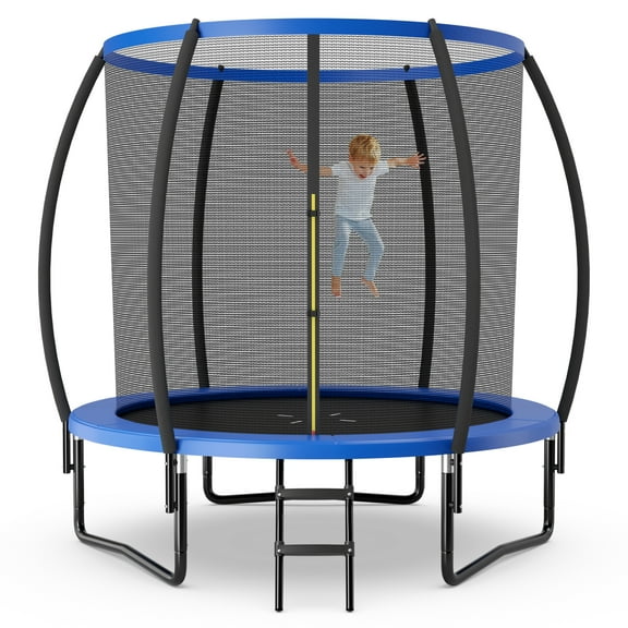 Topbuy Trampoline 8FT Recreational Trampoline with Ladder Enclosure Safety Pad and Anti-Rust Galvanized Steel Frame Blue