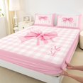 thumbnail image 3 of Manfei Princess Pink Ribbon Twin Sheet Sets for Girl, Cartoon Monogrammed K Twin Fitted Sheet, Buffalo Plaid Flat Sheet, Luxury Bedroom Decor, 3 Pieces, 3 of 7