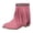 Pink, variant on Vintage Fringe Wide Calf Ankle Boots for Women Block Heel Casual Suede Slip On Mid Calf Booties