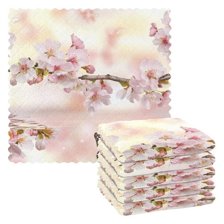 

6 Pack Kitchen Dish Towels 11 Inch x 11 Inch Reusable Cleaning Cloths for Washing Dishes Dish Cloths for Drying Dishes Beautiful Cherry and Butterflies