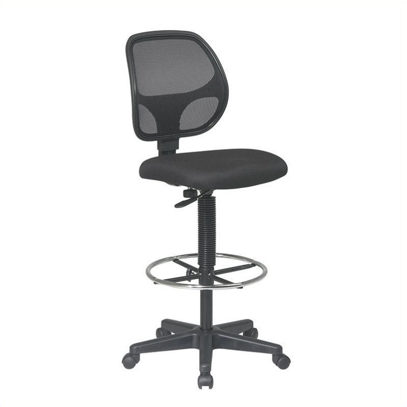 Black Office Star Deluxe Ergonomic Seat and Back Pneumatic Drafting Chair with Lumbar Support and Adjustable Chromed Footring