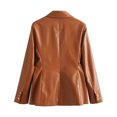 thumbnail image 5 of XPMWRP Women's Faux Leather Blazer Dressy Casual Notch Collar Long Sleeve Solid Color Jacket Work Office Suit Fall Winter Jackets Brown S, 5 of 9