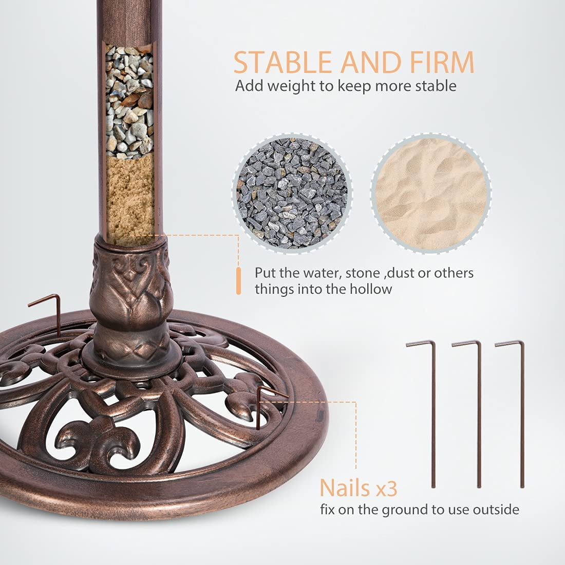SPECSTAR Bird Bath, 28 inch Height Polyresin Lightweight Antique Outdoor Garden Birdbath Bronze
