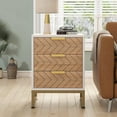 thumbnail image 6 of Tribesigns 3 Drawers Nightstand Set of 2, Modern Bedside Table with Unique Chevron Design for Bedroom (White & Wood Color), 6 of 6