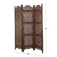 thumbnail image 3 of DecMode 60" x 72" Brown Wood Floral Hinged Foldable Partition 3 Panel Room Divider Screen with Intricately Carved Designs, 1-Piece, 3 of 9