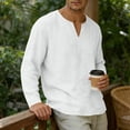 thumbnail image 5 of Qelyn Men's Long Sleeve T-Shirts Casual V Neck Linen Shirts Lightweight Loose Fit Basic Tee Tops for for Daily Wear, 5 of 7