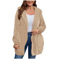 thumbnail image 4 of Fall Outfits for Women 2025 Cardigan Sweaters for Women Solid Winter Faux Coats Long Sleeve Hoddede Pockets Fleece Jacket Casual Trendy Outerwear, 4 of 8