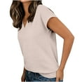thumbnail image 4 of V Neck Tops for Women Summer Casual Stretch Plain Tshirts Regular Fit Short Sleeve Tunic Tee Shirts (L, Beige), 4 of 8