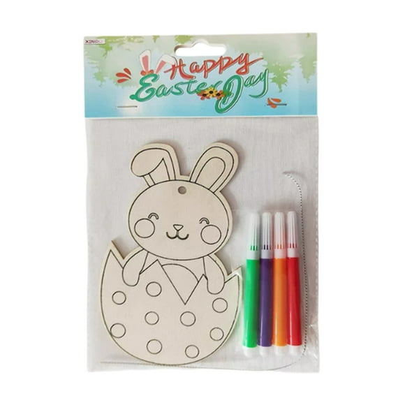Eoozwa Easter DIY Wooden Picture Board Rabbit Coloring Activity Kit with 4 Pens Parent Child Craft Holiday Decor Gift Art Decoration