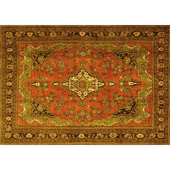 Ahgly Company Machine Washable Indoor Rectangle Persian Yellow Traditional Area Rugs, 5' x 7'