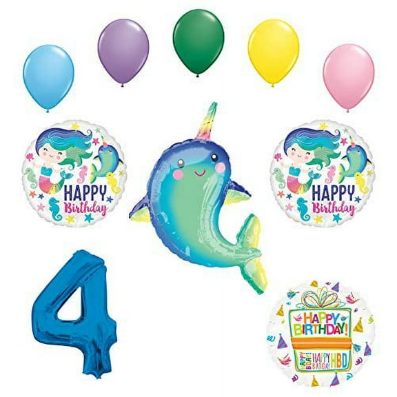 Mayflower Products Narwhal Party Supplies 4th Birthday Mermaid Balloon Bouquet Decorations