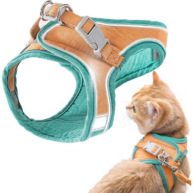 Arnés y correa para gatos, cómoda chaqueta para caminar con correa, chaleco sin cordones, tiras reflectantes transpirables, chaqueta para gatos pequeños y medianos, color verde Rojo Verde Cocina, Decoración y Otros