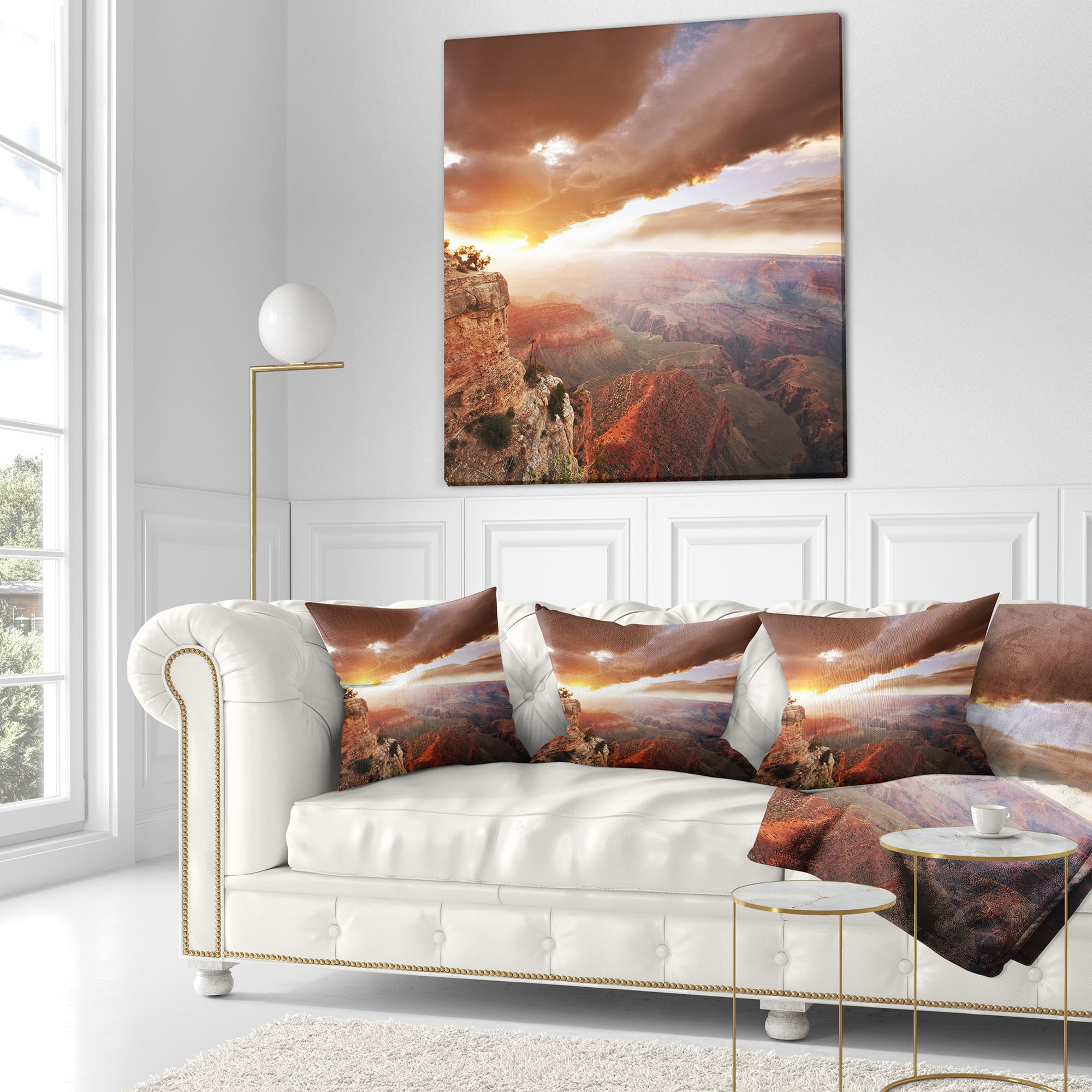 Designart Grand Canyon under Thunderstorm Sky - Landscape Printed Throw Pillow - 18x18