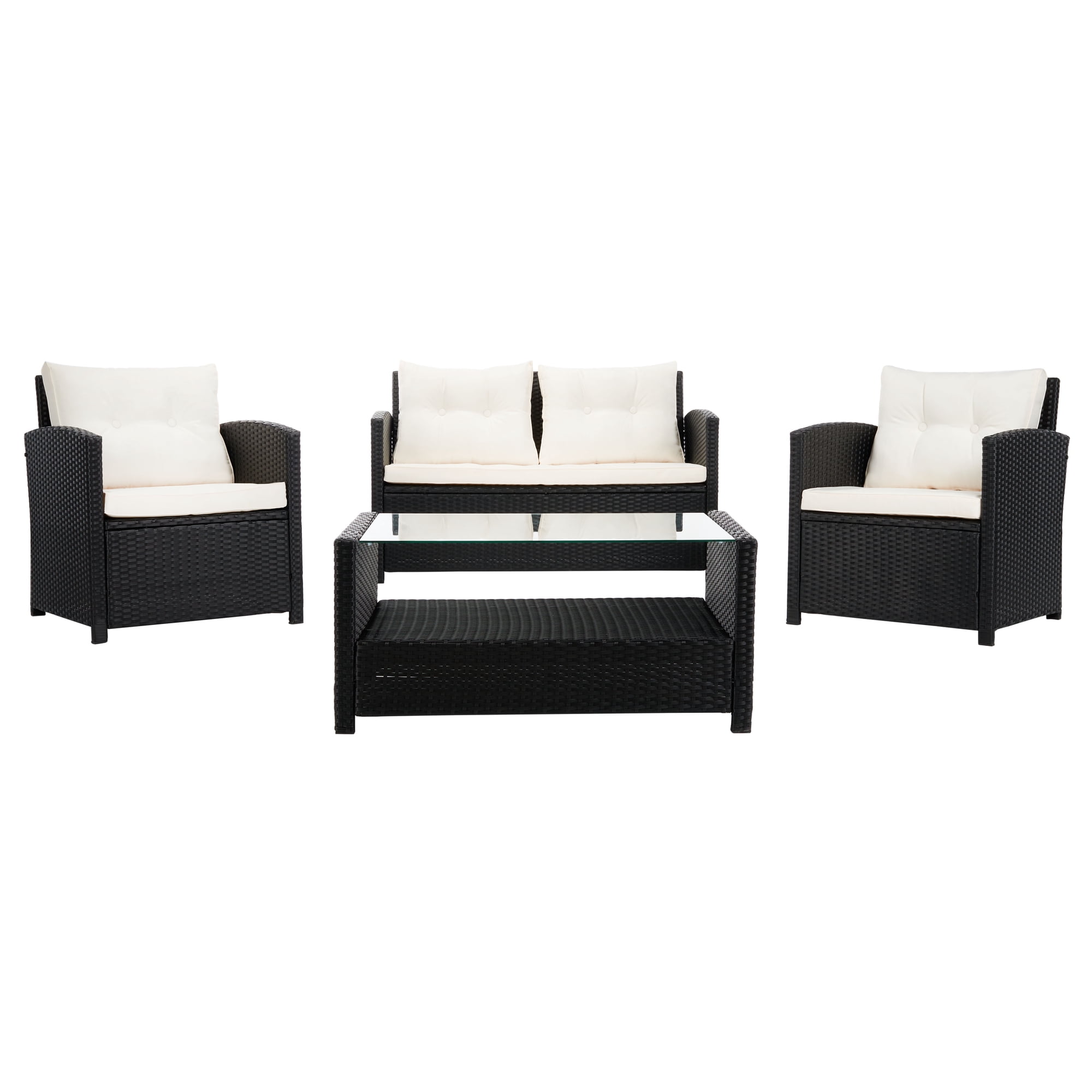 SAFAVIEH Vellor Outdoor Patio 4 Piece Conversation Set, Black/White
