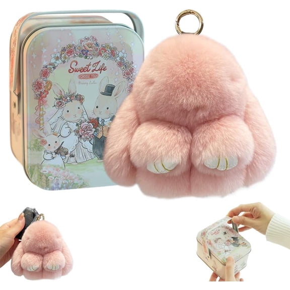 Esterze Bunny Keychain, Cute Bunny Plush With Exquisite Box and Tin for Holiday Graduation Gifts