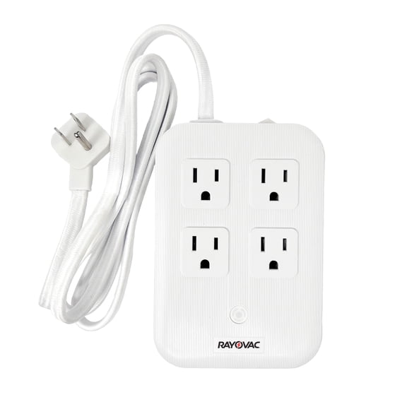 RAYOVAC 4-AC Outlet and 4-USB Port 540-Joules Surge Protector Power Strip, 5-Ft. Braided Cord with Flat Plug, SS-P319