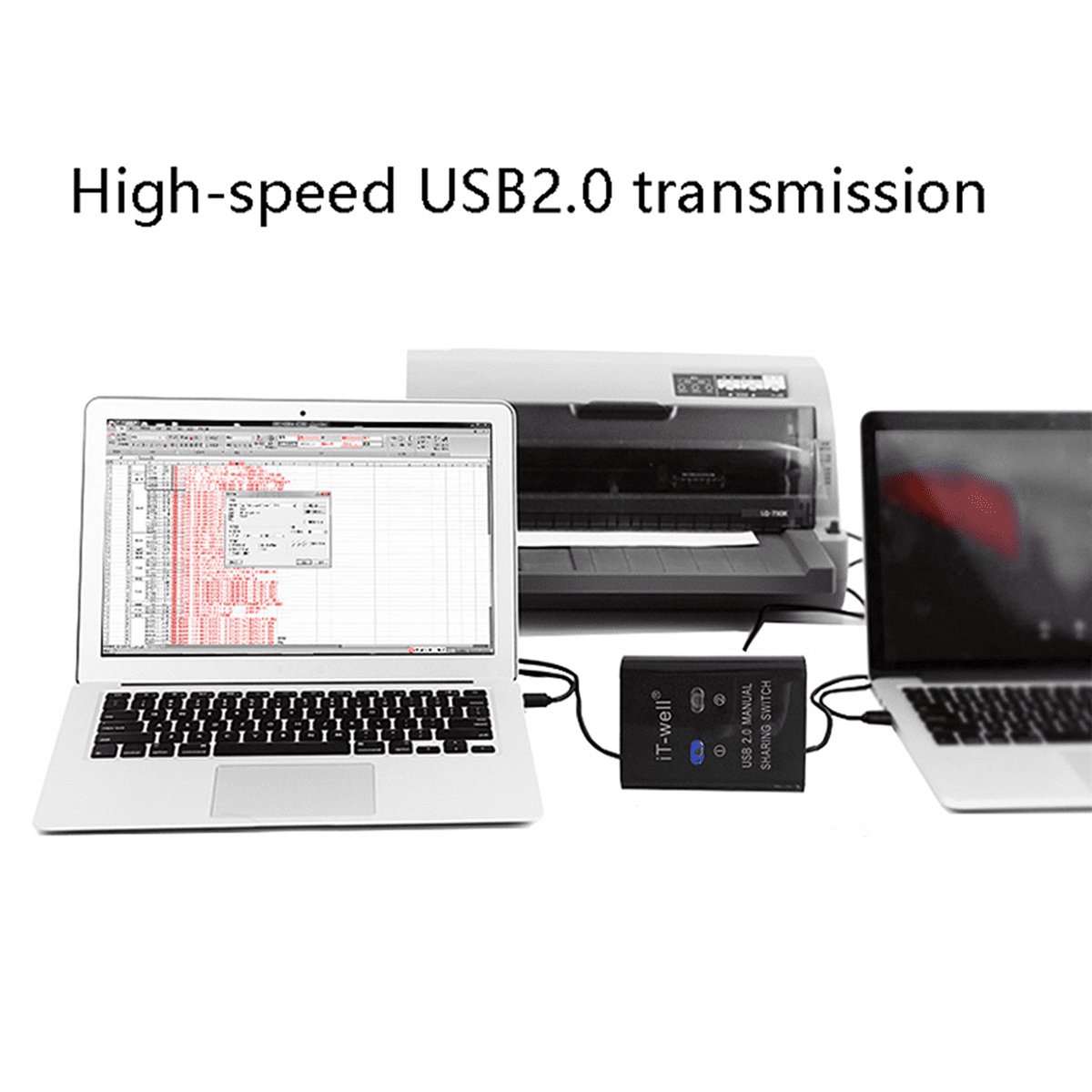 6X USB Printer Sharing Device, 2 in 1 Out 2-Port Manual Kvm Switching Splitter Hub Converter Black,6 x USB printer sharing device 6 x Instruction manual,black