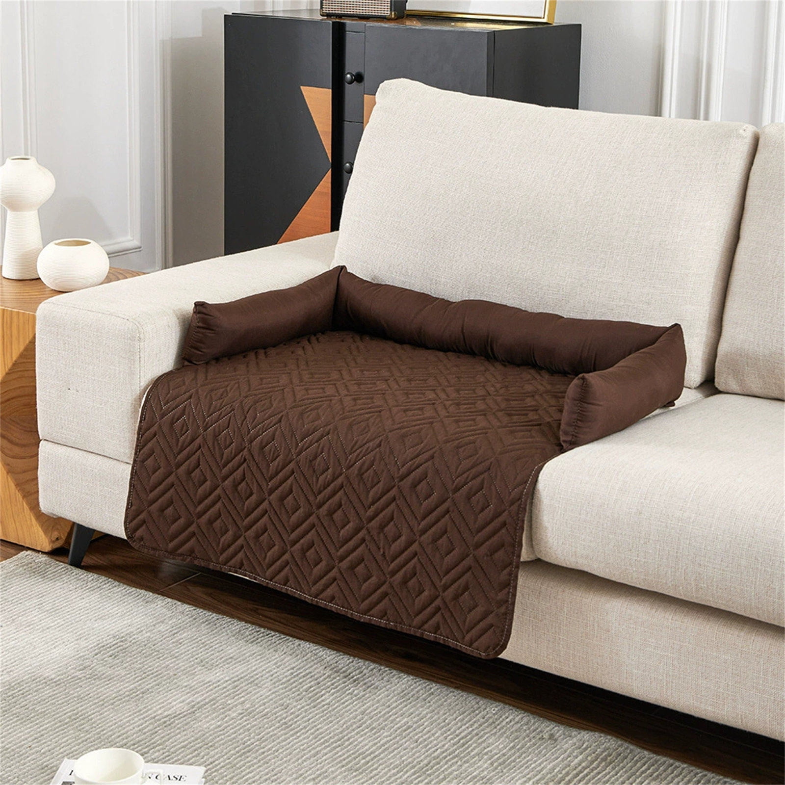 Bxaolu Extra Large Dog Couch Bed 30 x 30 inch Dog Bed for Couch Durable Soft Dog Bed Mats with Washable Removable Cover Protector for Sofa Bedside - Coffee