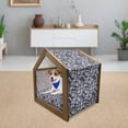 thumbnail image 3 of Navy Blue Pet House, Floral Arrangement Botanic Foliage Pattern Japanese Composition Eastern, Outdoor & Indoor Portable Dog Kennel with Pillow and Cover, 5 Sizes, Dark Blue White, by Ambesonne, 3 of 5