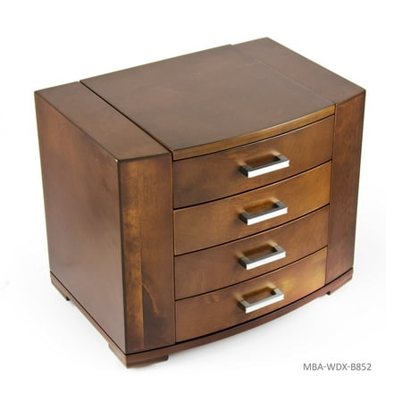 Stunning 18 Note Grand Modern Natural Wood Tone Musical Jewelry Box with Silver Hardware - Chariots of Fire