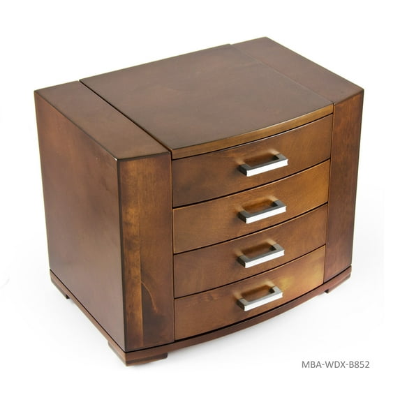 Stunning 18 Note Grand Modern Natural Wood Tone Musical Jewelry Box with Silver Hardware - I Could Have Danced All Night - SWISS