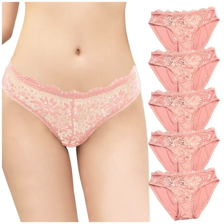 

Juebong Underwear for Women Clearance Under $10.00 Women s Fashion Sexy Lace Pattern Hollow Low Waist Solid Color Underpants Pink One Size