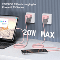 thumbnail image 6 of for iPhone 17 16 15 Charger,2 Pack USB C Charger Block Type C Chargers 6FT Cord Wall Chargers Compatible with iPhone Air/17/17 Pro/17 Pro Max/16/16 Plus/16 Pro/16 Pro Max/15 Pro Max/Min,Pink, 6 of 6