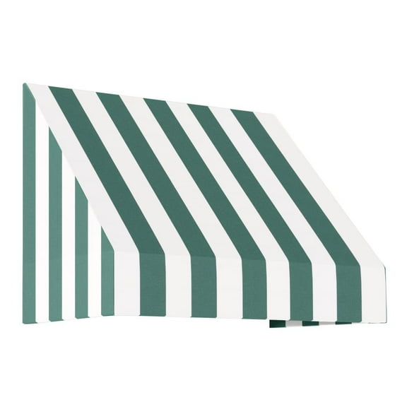 Awntech 4.375 ft New Yorker Fixed Awning Acrylic Fabric, Forest/White Stripe