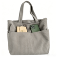 thumbnail image 4 of Tanyzvel Women's Corduroy Tote Bag, Casual Shoulder Purse with Front Pocket for Work & School, 4 of 5