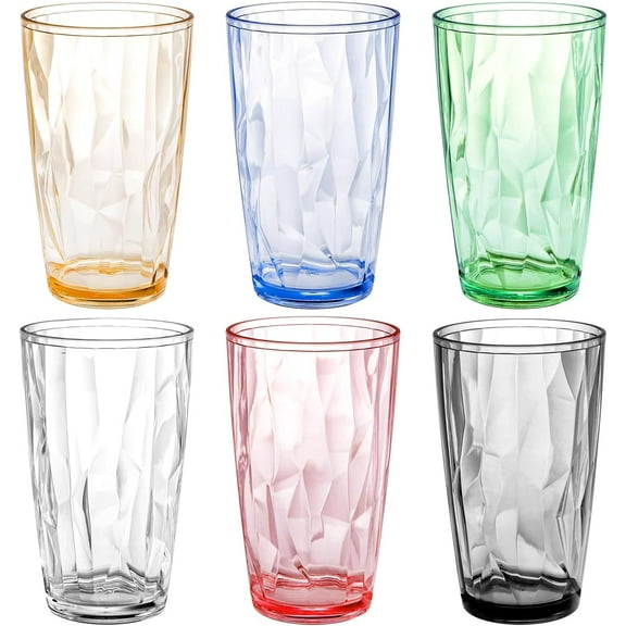 6 Pack 17oz Premium Drinking Glasses, Set of 6 Stackable Tumbler Cups, Plastic Water Cups, BPA Free