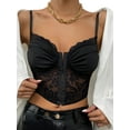 thumbnail image 2 of Qiylii Women Bodycon Camisole, Black Lace Hem Sweetheart Neckline Pleated Cropped Camisole, S/ M/ L, 2 of 6