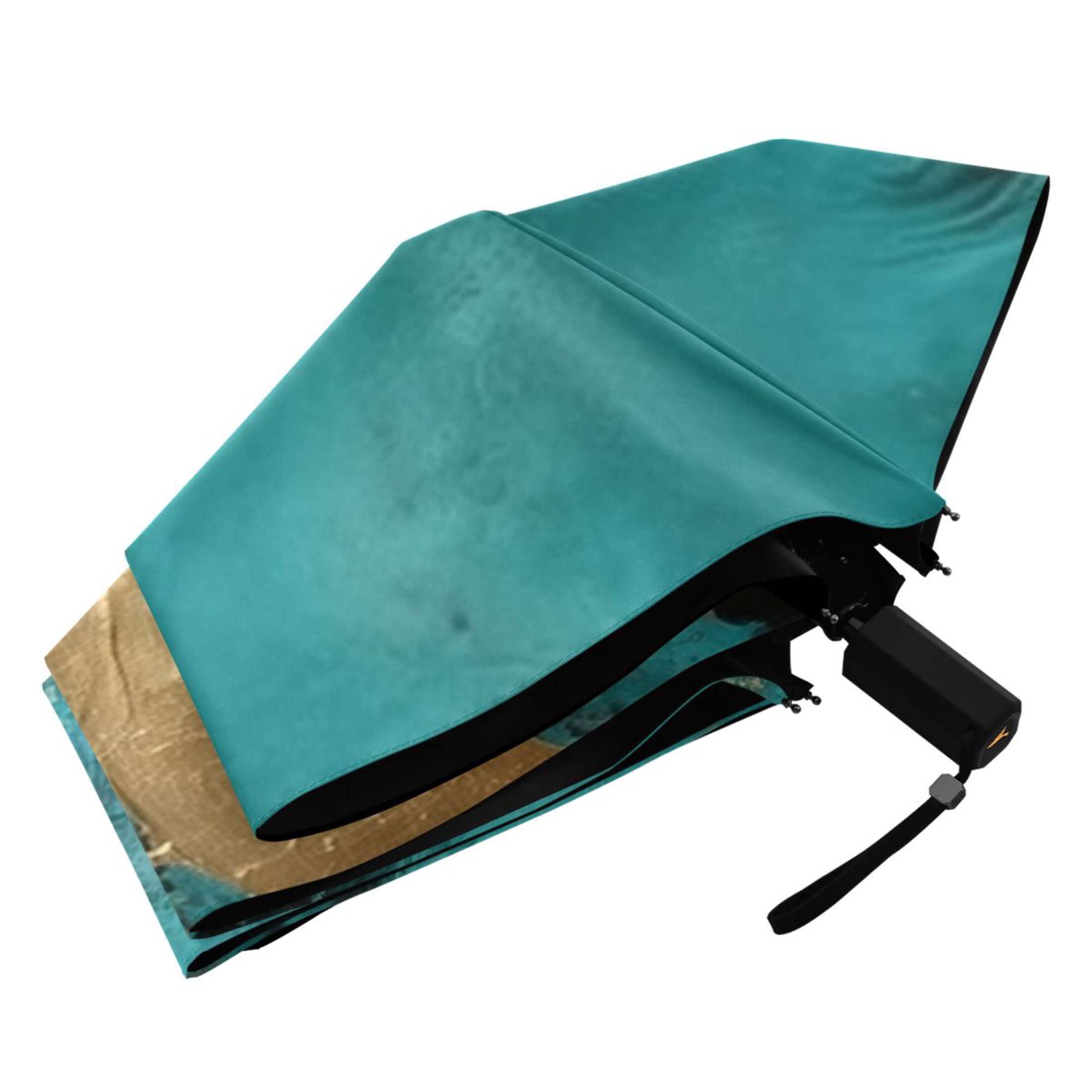 Turquoise Gold Marble Compact Sun Umbrella Windproof Travel Umbrellas for Rain Strong Portable UV Protection