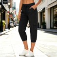thumbnail image 2 of Womens Linen Cropped Jogger Pants Elastic Drawstring Waist Casual Summer Trousers with Pockets Lightweight Lounge Pants, L, 2 of 9
