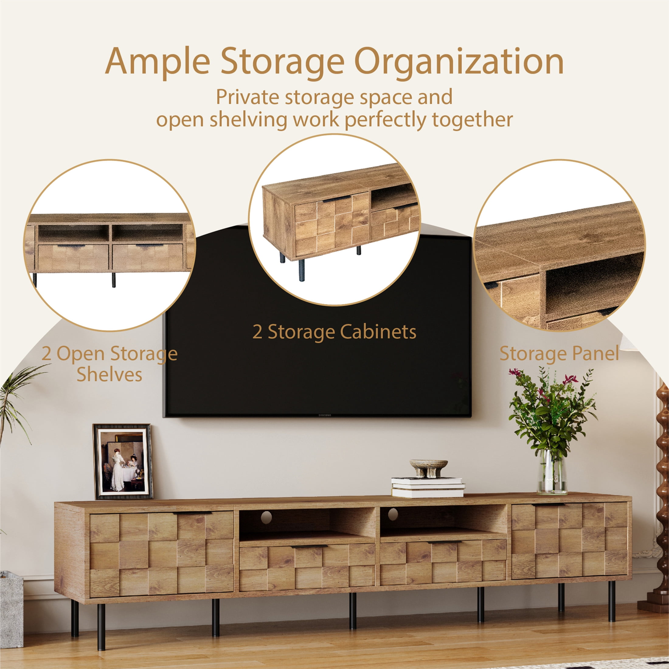 Noble House TV Stand for TVs up to 85 Inch with 2 Drawers and Storage Cabinets, Natural