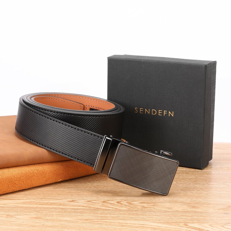 Sendefn Men's Leather Belt, Ratchet Buckle, Black photo 3