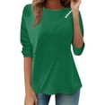 thumbnail image 2 of EchfiProm Long Sleeve Tops for Women Fall Pullover Crew Neck Green Relaxed Fit Plain Ladies T-Shirt, 2 of 7