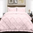 thumbnail image 1 of Duvet Cover 3 Piece Egyptian Cotton Cozy & Super Soft 600 TC Diamond Ruffle Duvet Covers with Zipper Closure & Corner Ties Soft Comforter Cover (Full/Queen, Pink ), 1 of 4