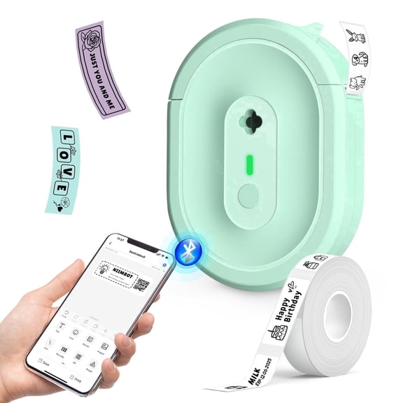 HKHKPI Label Makers, Mini Portable Bluetooth Label Maker Machine with Tape for School Office Home, Green
