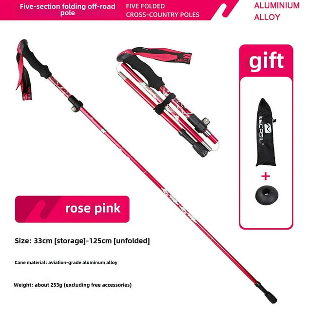 N82 Bâton de Randonnée en Alliage d'Aluminium Léger - Bâton de Marche Pliable et Extensible pour Escalade Extérieure, Voyage et Randonnée - Canne Multifonctionnelle Portable avec Support Robuste (Rose)