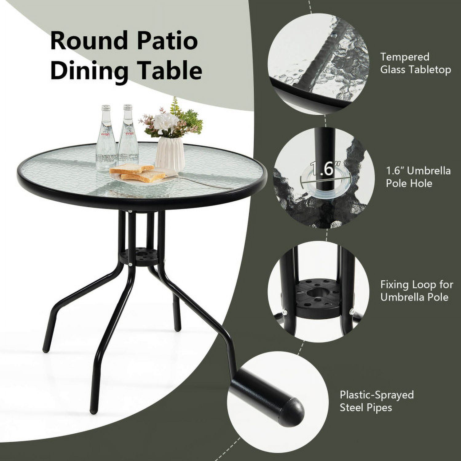 Aimee Lii 6 Pieces Patio Dining Set Folding Chairs Glass Table Tilt Umbrella for Garden, Outdoor Patio Furniture, Gray
