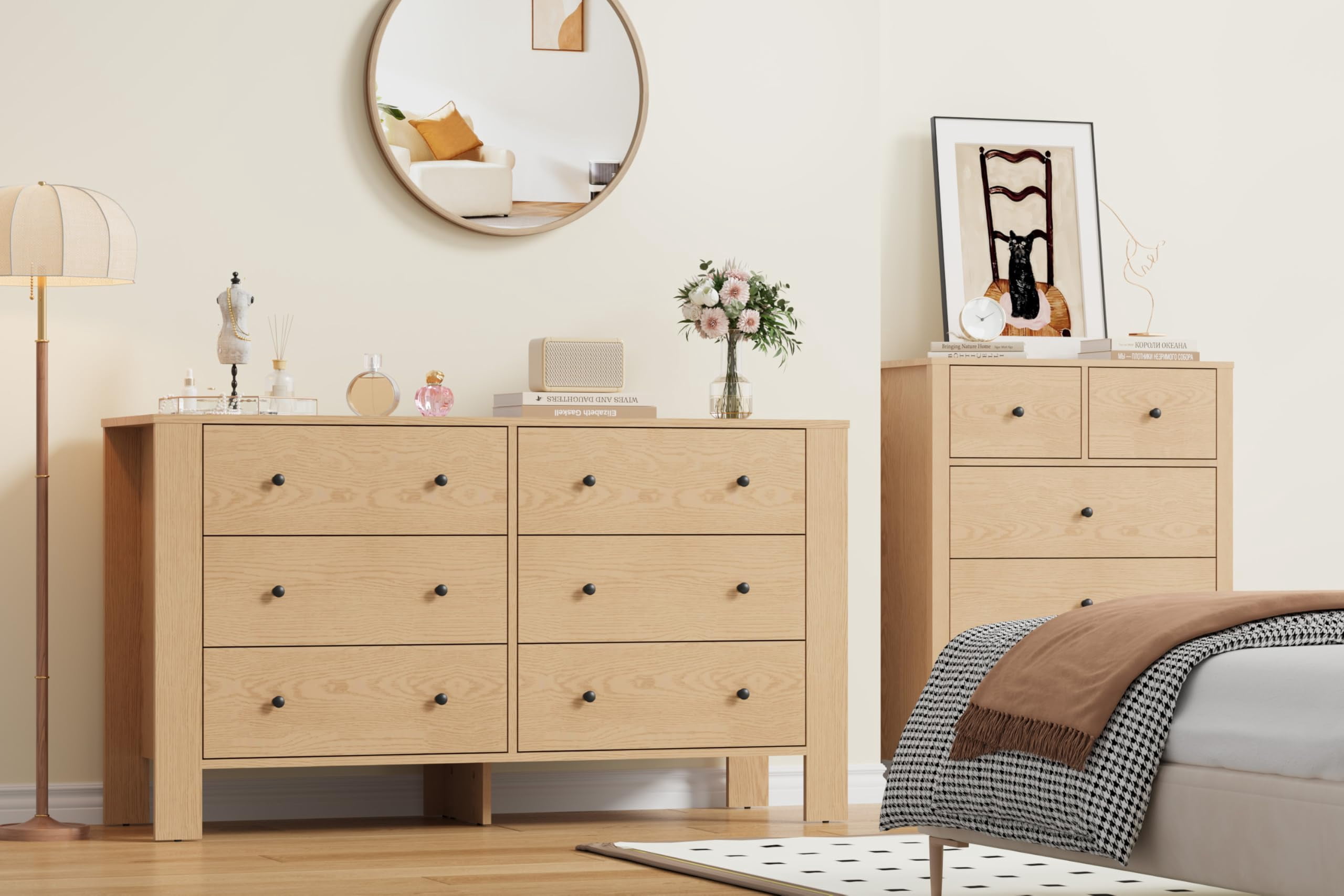 6 Drawer Dresser, Modern Wood Dresser for Bedroom, with Deep Drawers & Metal Knobs, for Hallway, Entryway, Living Room