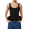 thumbnail image 3 of Women'S Ruffle Bubble Hem Tank Top Scoop Neck Backless Sleeveless Patchwork Peplum Top Going Out Babydoll Shirts Black M, 3 of 9