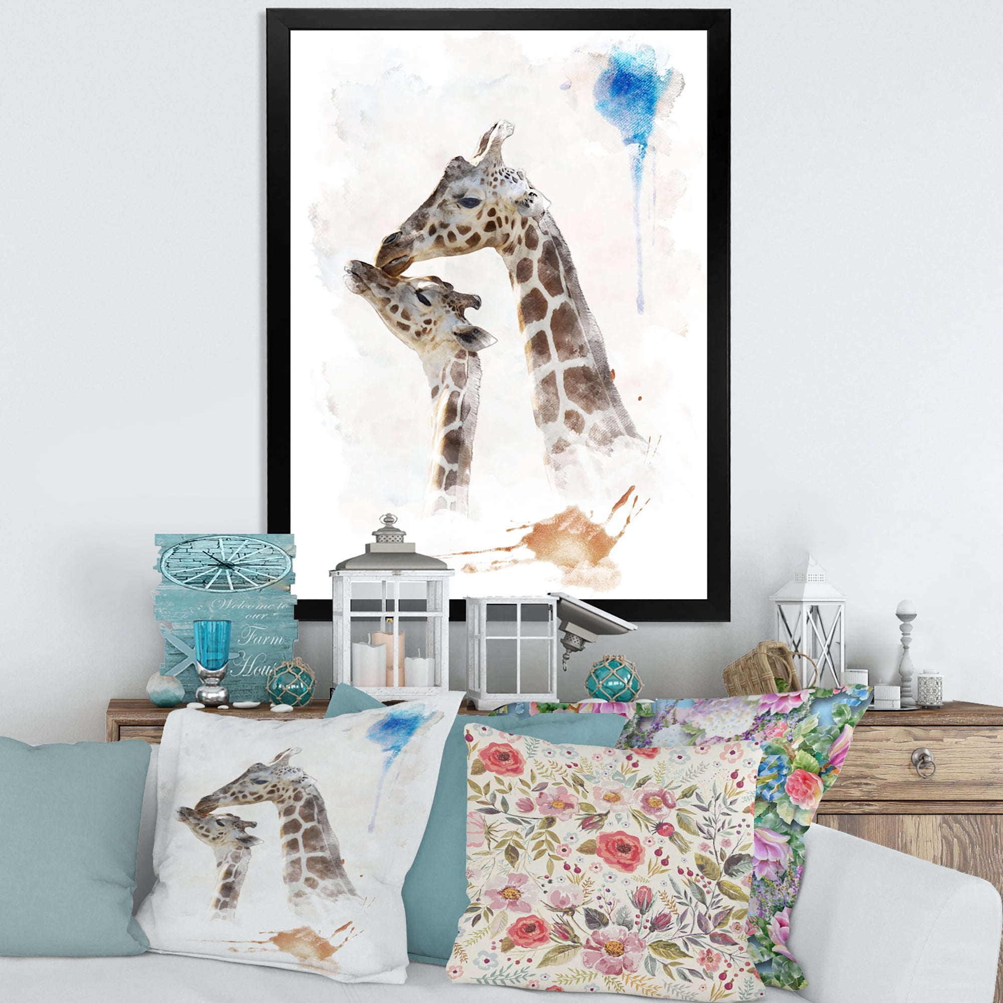 Designart 'Portrait of A Child and Giraffe' Farmhouse Framed Art Print