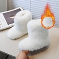 thumbnail image 2 of Miluxas Kids Fuzzy Snow Boots Fluffy Outdoor Round Toe Flat Boots Winter Warm Faux Plush Snow Shoes for Girls and Boys Beige 8.5 M(25), 2 of 7