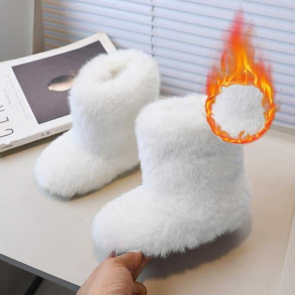 Girls Beige Fuzzy Winter Boots - 100% Polyester Warm Soft Mid-Calf Boots for Kidss & Kids 15 Months-9 Years,Size 31